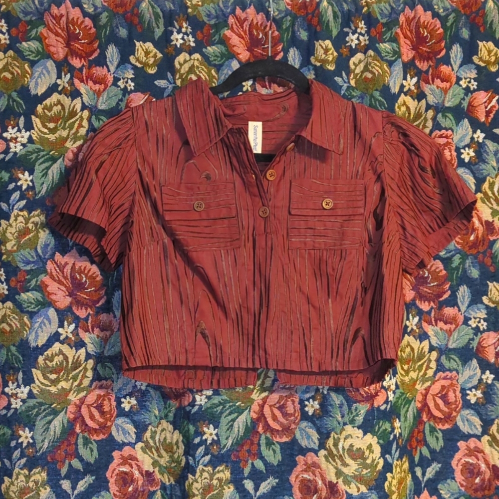 Samantha pleet wood cropped embroidered blouse